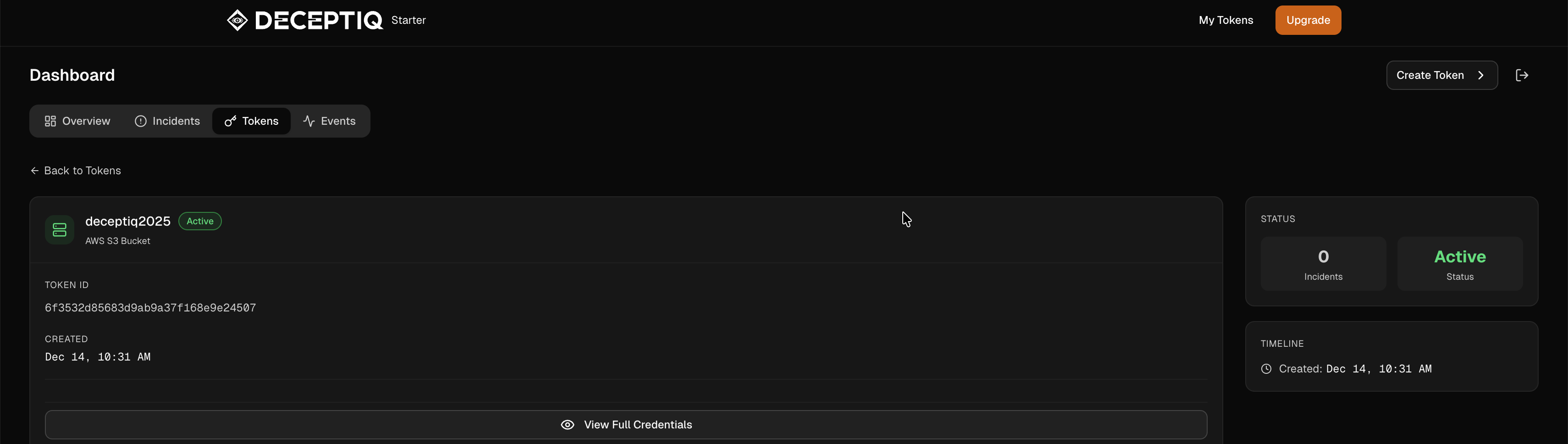 S3 bucket token created and active